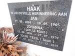 HAAK Jan 1894-1965 & Johanna LE ROUX 1896-1979 :: HAAK John Cecil 1924-2015