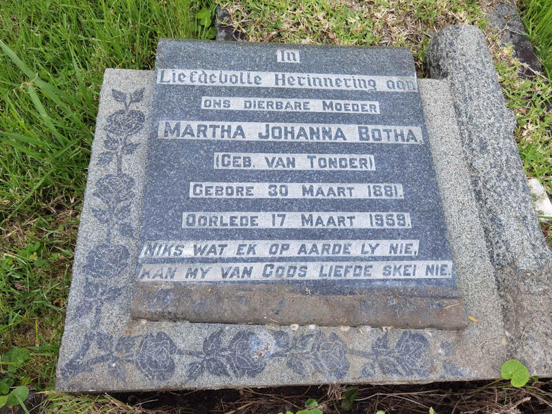 BOTHA Martha Johanna nee VAN TONDER 1881-1959