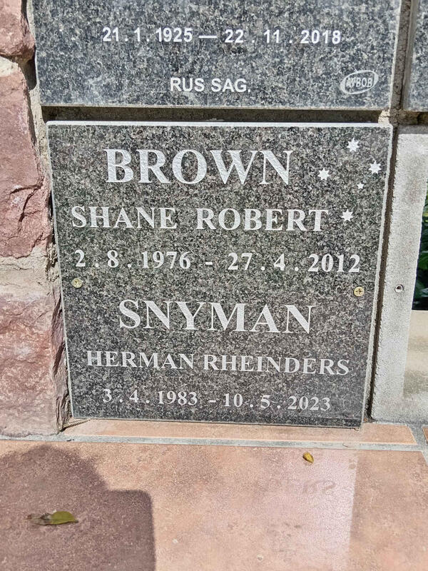 BROWN Shane Robert 1976-2012 :: SNYMAN Herman Rheinders 1983-2023 