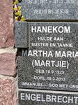 HANEKOM Martha Maria 1925-2013