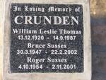 CRUNDEN William Leslie Thomas 1920-1987 :: CRUNDEN Bruce Sussex 1947-2002 :: CRUNDEN Roger Sussex 1954-2001