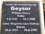 GEYSER William Henry & Anna Magrieta DALTON 1933-1998