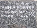 PIETERSE Ann nee VON STEIN 1916-2007