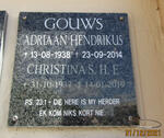 GOUWS Adriaan Hendrikus 1938-2014 & Christina S.H.E. 1937-2019