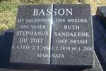 BASSON Stephanus du Toit 1934-1996 & Ruth Sandalene HESSE 1939-2006