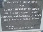 KOCK Robert Herbert, de 1956-1993 :: DE KOCK Johanna Margaretha 1925-2006