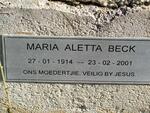 BECK Maria Aletta 1914-2001