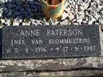 PATERSON Anne nee VAN BLOMMESTEIN 1916-1987