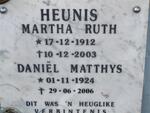HEUNIS Daniël Matthys 1924-2006 & Martha Ruth 1912-2003