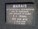 MARAIS K.J. nee VAN WYK 1924-2003