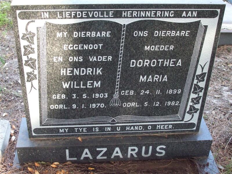 LAZARUS Hendrik Willem 1903-1970 & Dorothea Maria 1899-1982