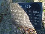 KRIGE W.A. 1901-1980 & M.D. KRITZINGER 1920-1980