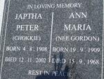 JAPTHA Peter 1908-2002 & Ann Maria GORDON 1909-1968