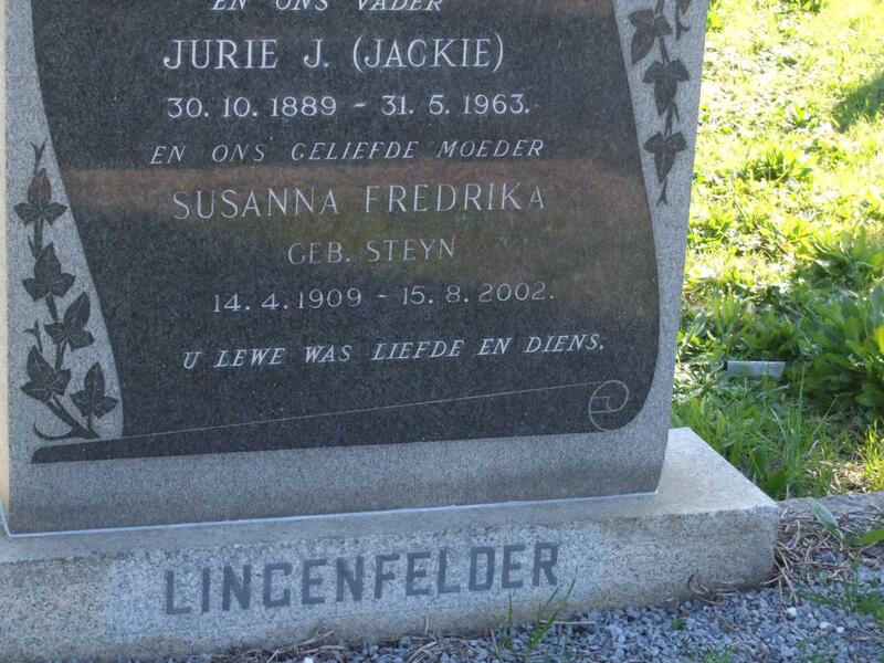 LINGENFELDER Jurie J. 1889-1963 & Susanna Fredrika STEYN 1909-2002