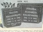 HALDENWANG Walter 1892-1971 & Johanna Elizabeth 1900-1992