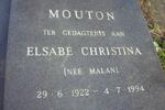 MOUTON Elsabe Christina nee MALAN 1922-1994