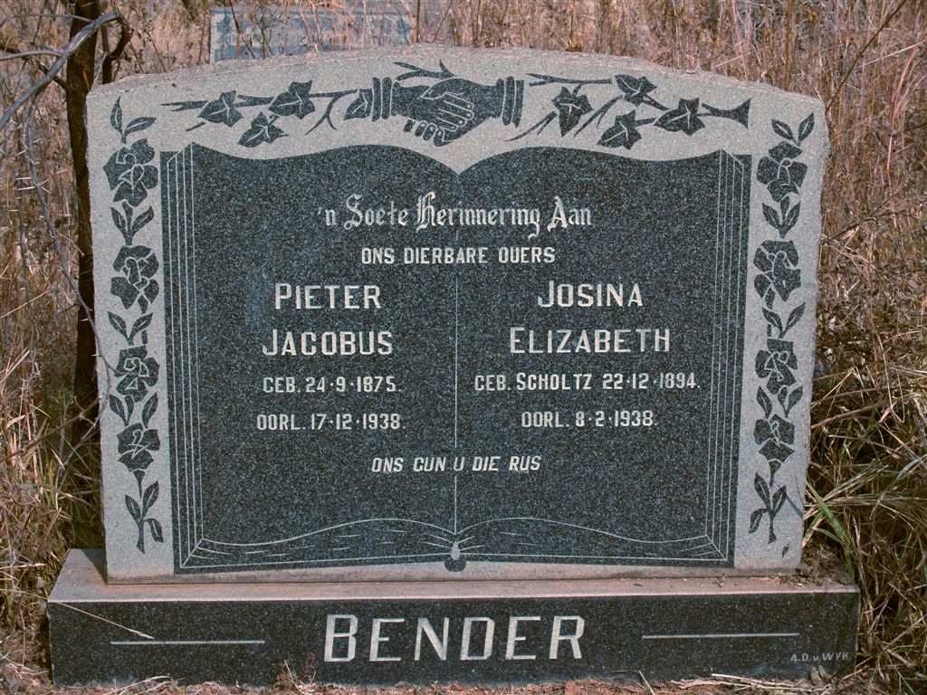 BENDER Pieter Jacobus 1875-1938 & Josina Elizabeth 1894-1938