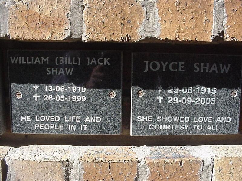 SHAW William Jack 1919-1999 :: SHAW Joyce 1915-2005