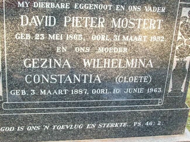 MOSTERT David Pieter 1865-1952 & Gezina Wilhelmina Constantia CLOETE 1887-1963