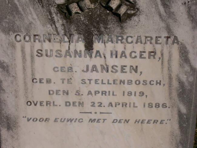 HAGER Cornelia Margareta Susanna nee JANSEN 1819-1886