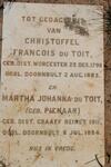 TOIT Christoffel Francois, du 1798-1883 & Martha Johanna PIENAAR 1811-1884