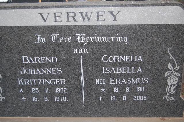 VERWEY Barend Johannes Kritzinger 1902-1970 & Cornelia Isabella ERASMUS 1911-2005
