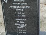 ROUX Johannes Lodewyk, le 1927-1993 & Maria M.P. 1927-2003