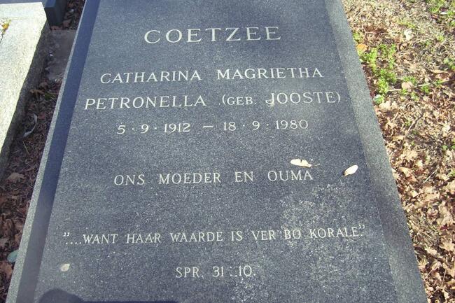 COETZEE Catharina Magrietha Petronella nee JOOSTE 1912-1980