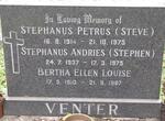 VENTER Stephanus Petrus 1914-1975 & Bertha Ellen Louise 1910-1987 :: VENTER Stephanus Andries  1937-1975