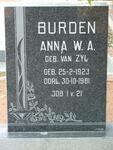 BURDEN Anna W.A. nee VAN ZYL 1923-1981