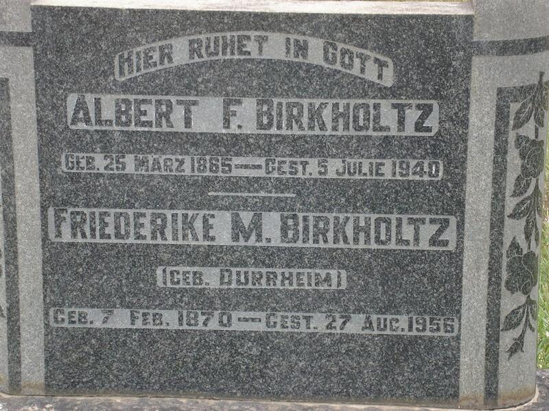 BIRKHOLTZ Albert F. 1865-1940 & Frederike M. DURRHEIM 1870-1956