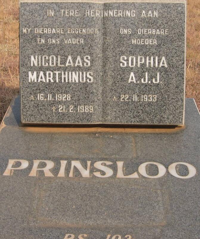 PRINSLOO Nicolaas Marthinus 1928-1989 & Sophia A.J.J. 1933-