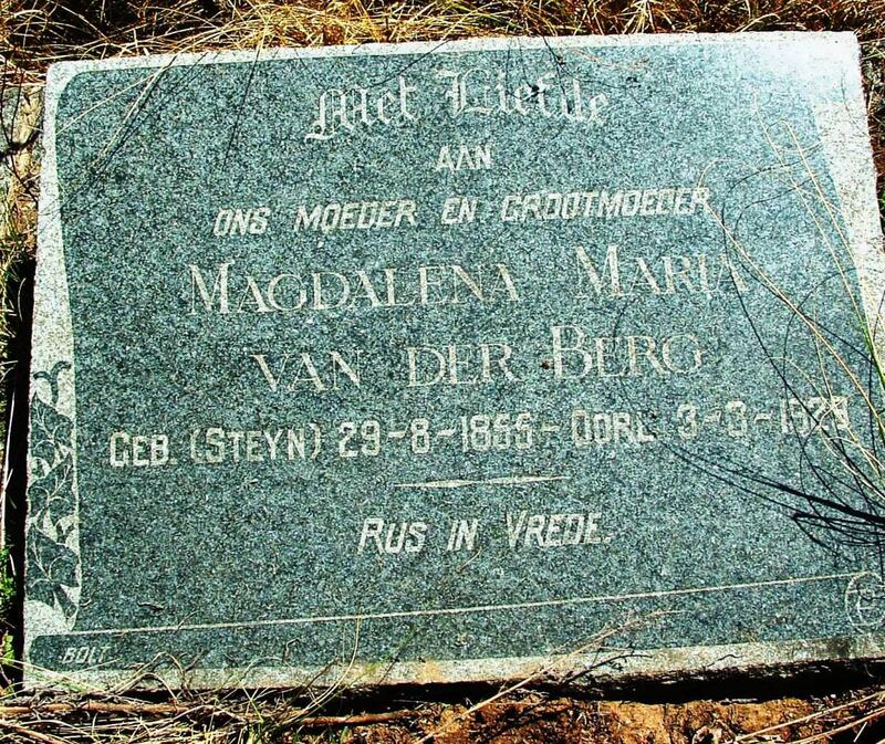 BERG Magdalena Maria, van der nee STEYN 1855-1929