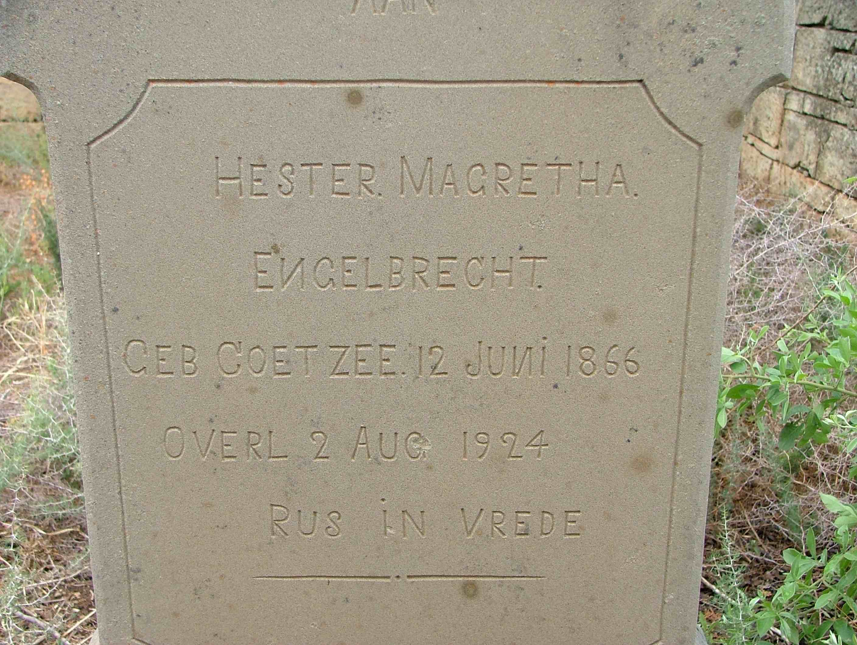 ENGELBRECHT Hester Margretha nee COETZEE 1866-1924
