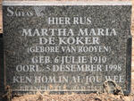 KOKER Martha Maria, de nee VAN ROOYEN 1910-1998