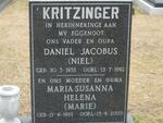 KRITZINGER Daniel Jacobus 1933-1992 & Maria Susanna Helena 1933-2003