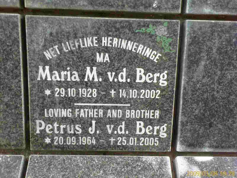 BERG Petrus J., v.d. 1964-2005 & Maria M. 1928-2002