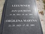 LEEUWNER Jan Lourens 1922-2002 & Orgilena Mary 1925-2002