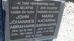 ABRAHAMS John Johannes 1918-2001 & Maria Katarina 1933-1993