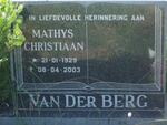 BERG Mathys Christiaan, van der 1929-2003