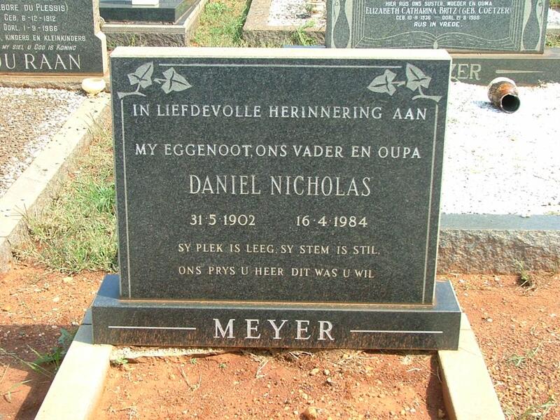 MEYER Daniel Nicholaas 1902-1984