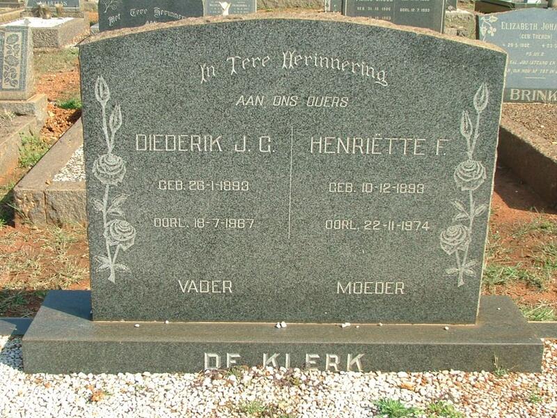 KLERK Diederick J.C., de 1893-1967 & Hendriëtte F. 1893-1974