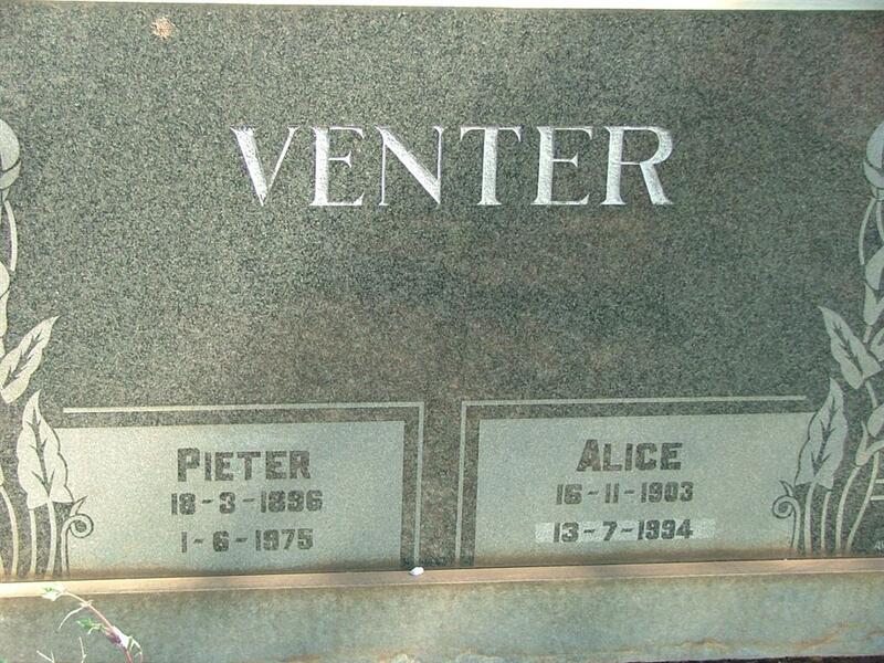 VENTER Pieter 1896-1975 & Alice 1903-1994