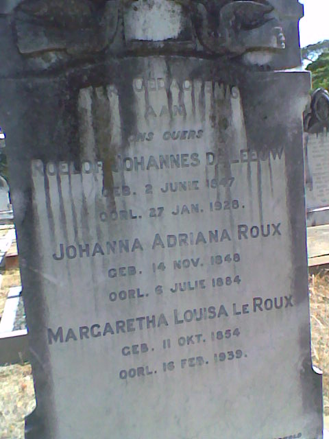 LEEUW Roelof Johannes, de 1847-1928 :: ROUX Johanna Adriana 1848-1884 :: LE ROUX Margaretha Louisa 1854-1939