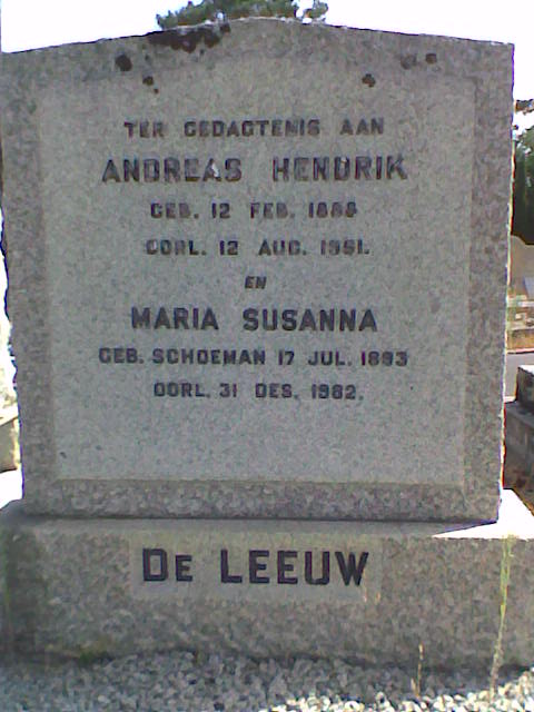 LEEUW Andreas Hendrik 1888-1951 & Maria Susanna SCHOEMAN 1893-1982