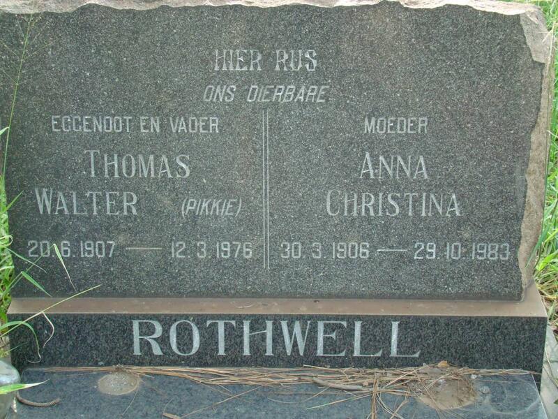 ROTHWELL Thomas Walter 1907-1976 & Anna Christina 1906-1983