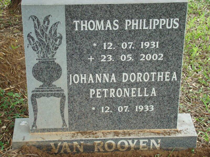 ROOYEN Thomas Philippus, van 1931-2002 & Johanna Dorothea Petronella 1933-