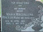 RHEEDER Maria Magdalena nee VAN SCHALKWYK 1904-1976