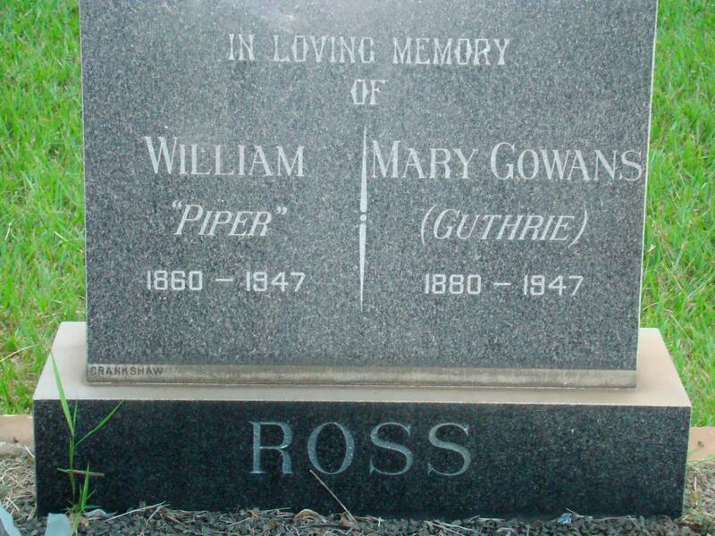 ROSS William 1860-1947 & Mary Gowans GUTHRIE 1880-1947