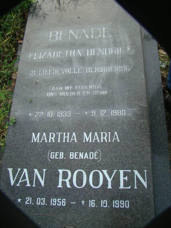 ROOYEN Martha Maria, van nee BENADE 1956-1990